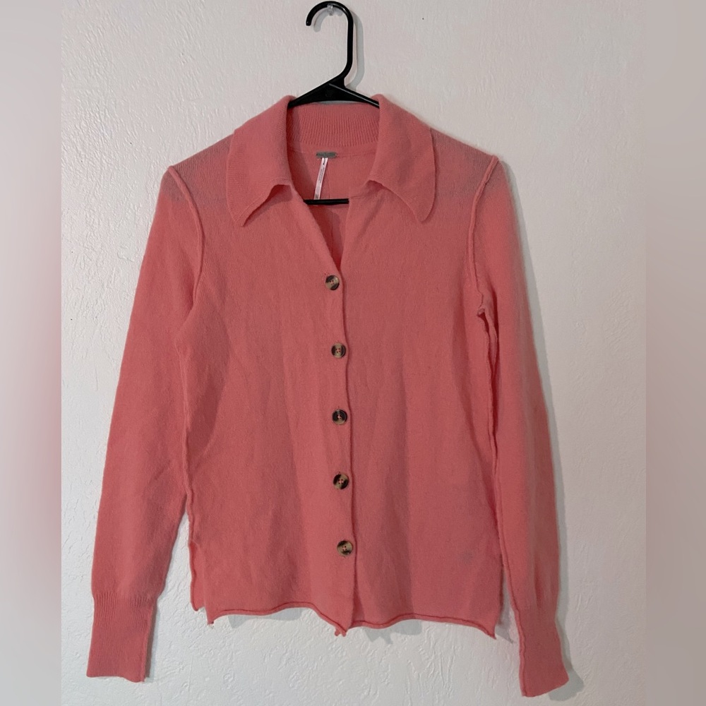 Free People Paloma Pink Cashmere Button Front Lightweight Cardigan | Size: XS
